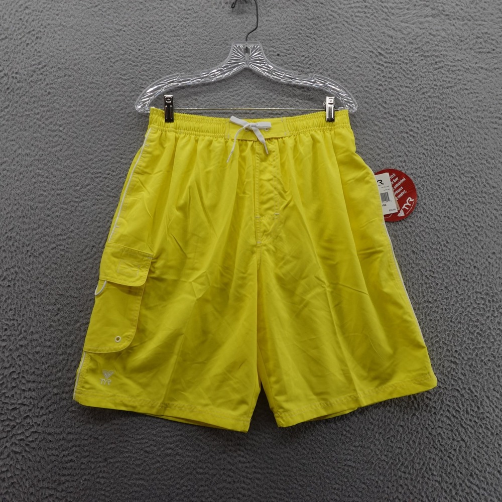 TYR Challenger Swim Trunks Large Yellow Mens Mesh Lined Quick Dry Pockets NWT‎